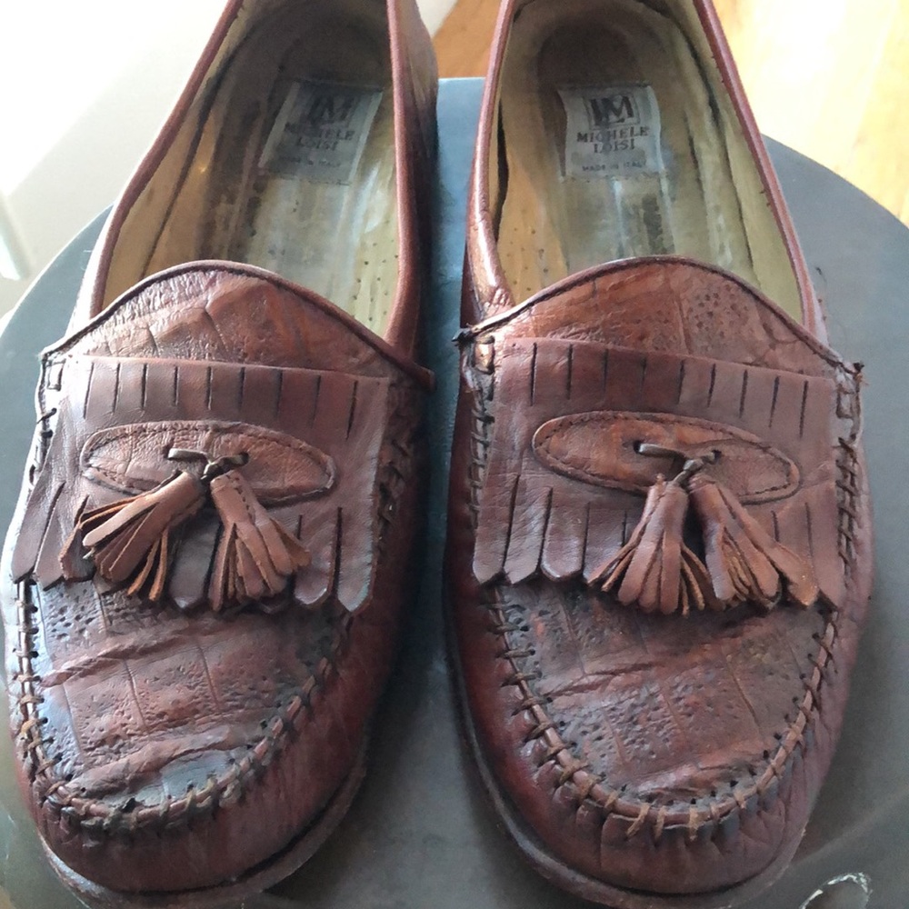 Michele Loisi, brown tassel crocodile loafers, 13 D